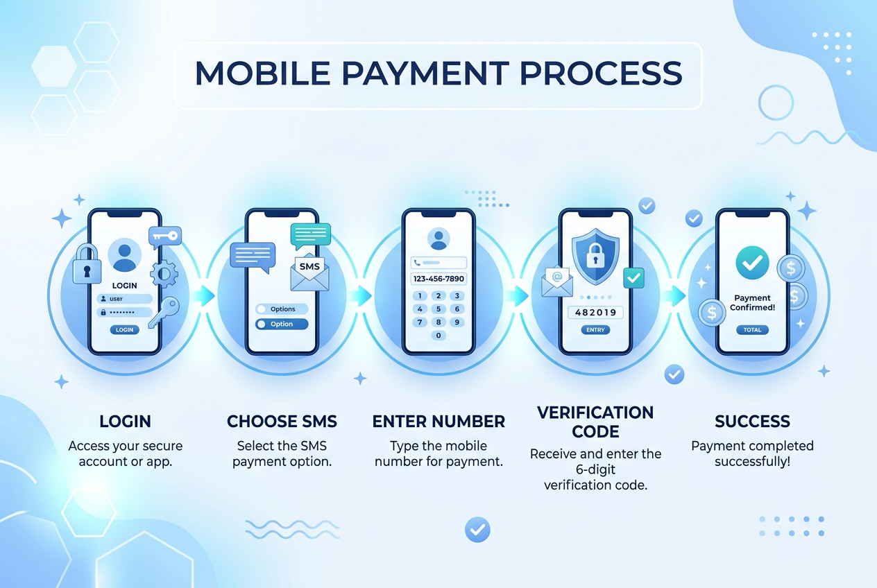 Infografika pěti kroků mobilní platby v online kasinu